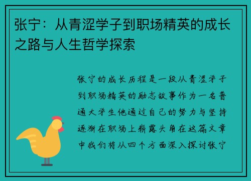 张宁：从青涩学子到职场精英的成长之路与人生哲学探索